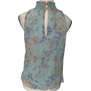 Alice + Olivia Annmarie Floral Smocked High Neck Tank Top Blue Multi Size S thumbnail 4