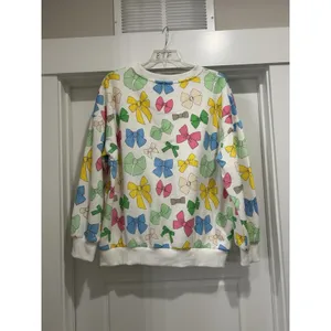 Oversized Long Sleeve Sweatshirt Women Bow Print Coquette Neon Crewneck Size XL thumbnail 4