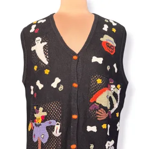 Vintage Karen Scott Halloween Sweater Vest Hand Embroidered Ghost Pumpkin Witch thumbnail 2