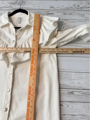 ZARA White Denim Ruffle Western Shirt Jacket Shacket Size M thumbnail 10
