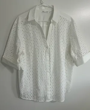 White Short Sleeve Notched Collar Button Down Shirt Size XXL thumbnail 1