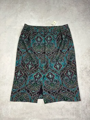 Ann Taylor NWT Talbots Paisley Medallion Pencil Skirt Size 8 Teal Purple Lined thumbnail 4