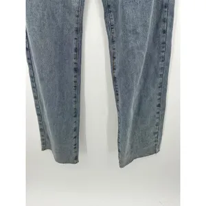 White Fox What A Feeling Mid Rise Straight Leg Jeans‎ Blue Wash Size L Raw Hem thumbnail 5