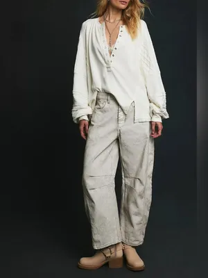NWT Free People We The Free Good Luck Coated Barrel Jeans - white lightning - 28 thumbnail 8
