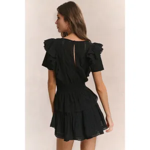LoveShackFancy Mini‎ Dress Womens Medium Black Natasha Heritage Eyelet Ruffle thumbnail 3