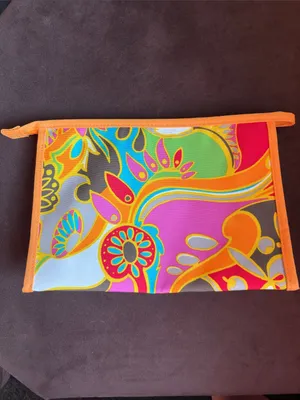 Trina Turk Orange Multicolor Floral Cosmetic Pouch thumbnail 3