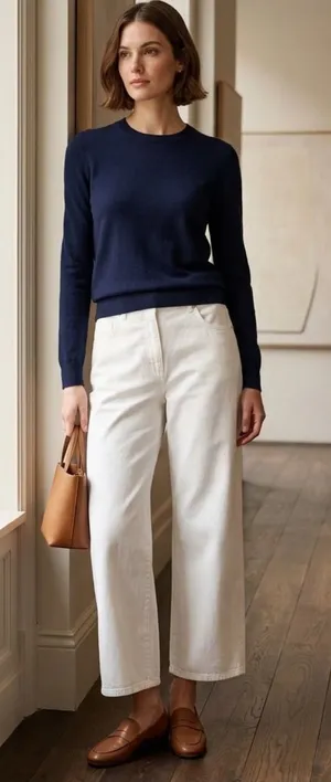 WJ Martin Roberta White Wide Leg Denim Pants Cotton Linen Blend NWT Sz 46 US 10 thumbnail 1