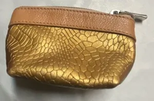 Gold Metallic Textured Leather Coin Purse thumbnail 1