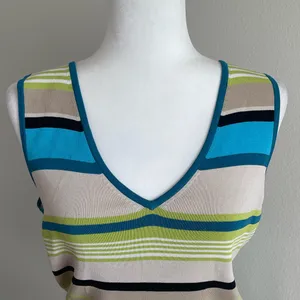 Valerie Stevens Striped V-Neck Sleeveless Top Size XL thumbnail 2