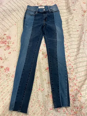 Two-Tone Dark Wash Patchwork Skinny Jeans thumbnail 3
