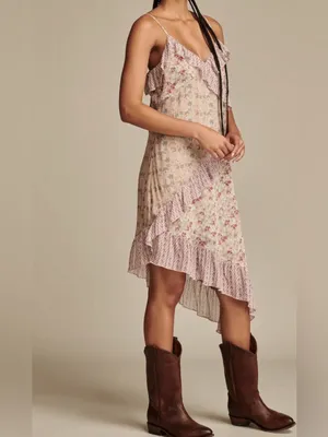 NWT Lucky Brand Coastal Cowgirl Coquette Floral Asymmetrical Midi Dress - Large thumbnail 2