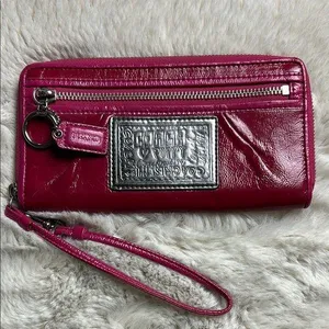 Coach Poppy Pink Leather Wristlet thumbnail 1