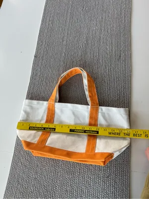 Vintage Ivory Orange Cotton Canvas Boat Tote Shoulder Bag Purse thumbnail 5