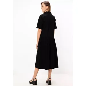 Asos Black Twill Collared Button Short Sleeve Midi A-Line Shirt Dress Size 6 thumbnail 2