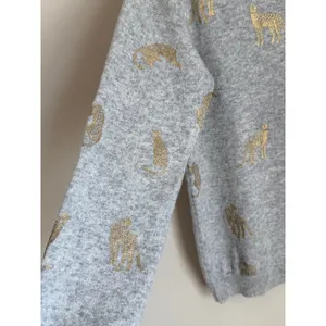 Brodie Cashmere Sweater Womens Medium Grey Foil Leopard Animal Print Crewneck thumbnail 5
