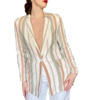 Rachel Zoe Striped Linen Oversized Summer Coastal Resort Blazer Jacket thumbnail 1