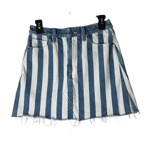 Abercrombie & Fitch Vintage Denim Skirt Women 4 Blue White Striped Jean Mini Y2K thumbnail 2