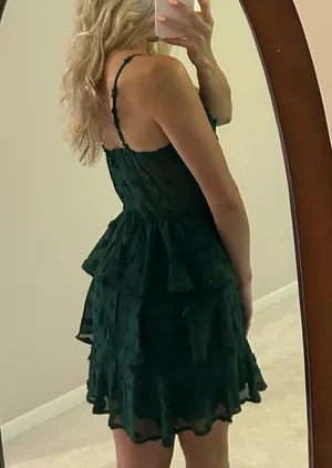 Francesca's Green Polka Dot Ruffle Dress thumbnail 2