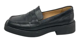 Women's Black Leather Slip On Square Toe Block Heel Casual Loafers Shoes 40/9.5 thumbnail 1
