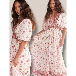 Free People Lysette Maxi Dress in Tea Combo Small Bohemian Gypsy Indian Cotton thumbnail 6