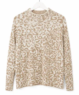 J. McLaughlin Animal Print Elsie Mock Neck Sweater Size M Neutral Leopard thumbnail 1