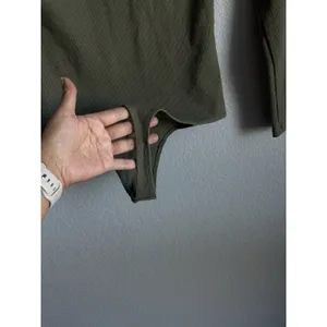 Nuuds Long Sleeve Cotton Jersey Crew Neck Thong Style Bodysuit Dark Olive Size M thumbnail 6
