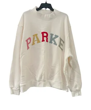 PARKE Summerland Mockneck Varsity Sweatshirt NEW Multi Colored White XXL thumbnail 1