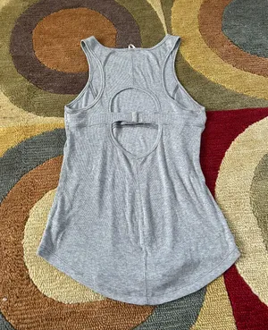 Free People Kiss My Back Tank Top Grey Ribbed Back Cutout Bra Closure Size Large thumbnail 4