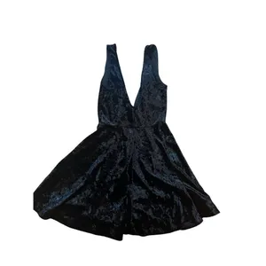 Lulus This Night Black Velvet Backless Skater‎ Dress Sz S thumbnail 6