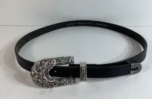 Chico's black leather western retro style womens belt size small thumbnail 2