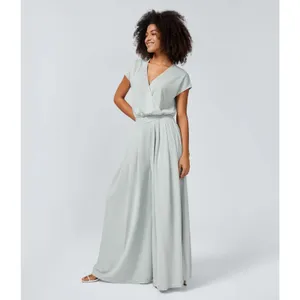 Halara Short Sleeve Casual Wide Leg Flowy Waffle PullOn Jumpsuit Frost Haze XL thumbnail 6