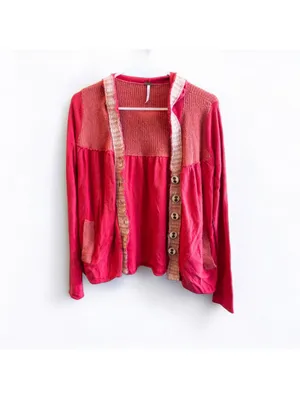 Free People Elga Babydoll Wool Hooded Cardigan Red Women XS thumbnail 2