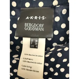 Akris Bergdorf Goodman Navy White Polka Dot Mock Neck Pleated Cotton Dress US 6 thumbnail 3