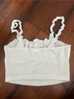 Women's White Ruffle Strap Crop Tank Top Size XS thumbnail 2