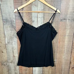 Worthington XL Black Ribbed Lace Trim Cami Tank Top Stretch Soft Girl Layering thumbnail 5