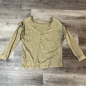 PILCRO BY ANTHROPOLOGIE Ruffle Open Back Long Sleeve Tee - Moss thumbnail 5