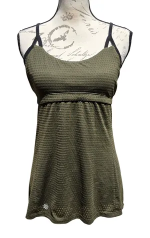 Athleta Chi Mesh Tank Top Olive Green Strappy Back Built in Bra Size Medium thumbnail 1