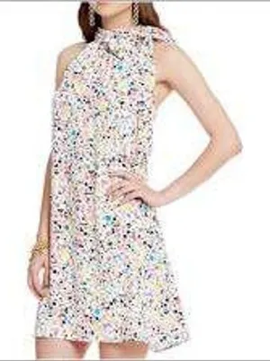 CeCe Candy Gems Print Halter Tie Neck Geometric Confetti Dress Multicolor Size 0 thumbnail 1