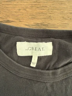 THE GREAT. Black Tee with White Palm-Print Graphic thumbnail 2
