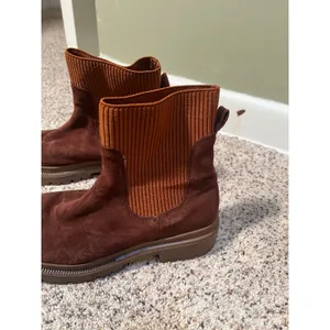 Women's Side 8 Boots Faux Suede Tan Brown Ribbed Mid-Calf Pull On Stretch thumbnail 4