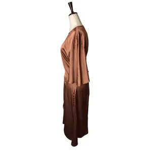 BHLDN Anthropologie Midi Dress Women Medium Brown NWT Satin Open Back Side Slit thumbnail 5