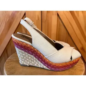 SO Wedge Sandal With Multi Color Trim & Tan Upper Sz 8M thumbnail 3