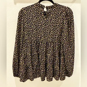 Ott Black Tiered Long Sleeve Blouse – Smudge Dot Print – Size Small thumbnail 5