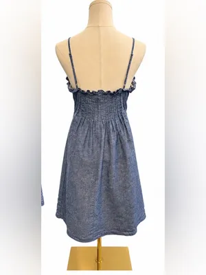 Madewell Denim Look Ruffle Trim Sundress Blue Chambray Mini Dress Size 8 thumbnail 2