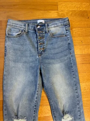 Sneak Peek Distressed Flare Wide Leg Denim Jeans Blue Women's Size 7/W 28 thumbnail 3