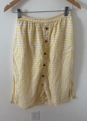 Faithfull the Brand Yellow Gingham Button Front Midi Skirt Side Slits Size US 4 thumbnail 1