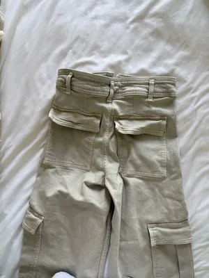 Zara Marine Pant with Cargo Style Oatmeal Color Straight-Leg Jeans with Raw Hem thumbnail 5