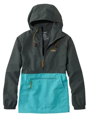L.L. Bean Classic Two-Tone Color Block Hooded Anorak Jacket Teal & Charcoal XS thumbnail 1