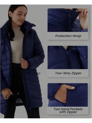NEW Thermal Lightweight Down Jacket Long Puffer Hiking Coat Detachable Hood XL thumbnail 2