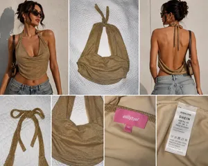 edikted Gold Shimmer Halter Cowl Neck Backless Top XS thumbnail 2